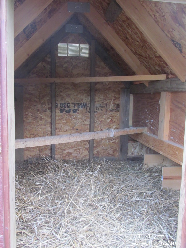 Inside there are 8 nesting boxes, roosts for night, and vents for circulation.