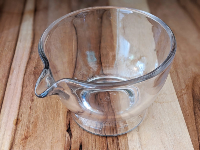 clear glass bowl with lip